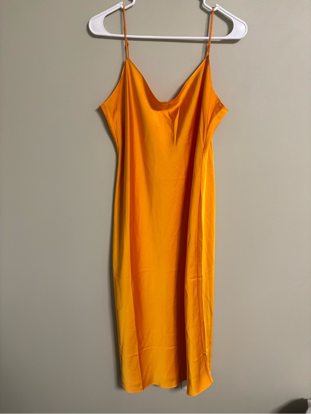 J. Crew Satin Slip Dress Orange Midi Cami Cowl Neck Size 12 Large Straps